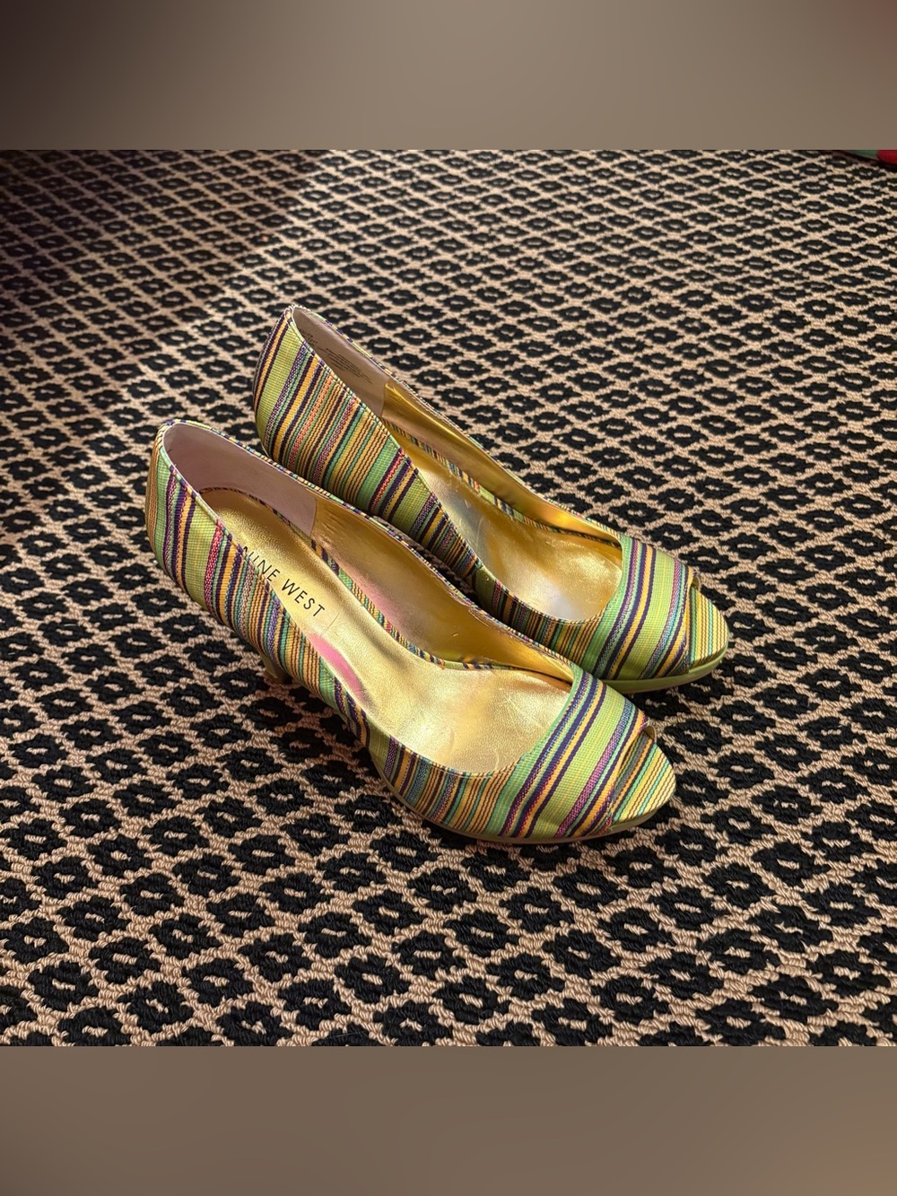 Nine West Multicolor Striped Peep Toe Heels | Y2K Retro Kitten Heels